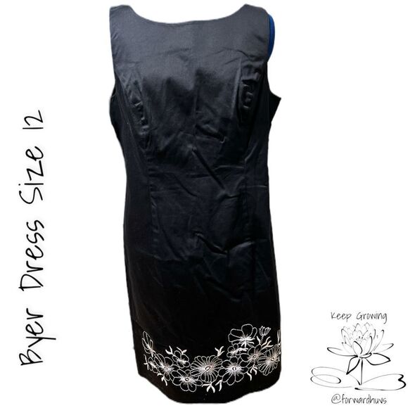 Byer Dress Black Dress with White Floral Embroidery Size 12 - Picture 1 of 7
